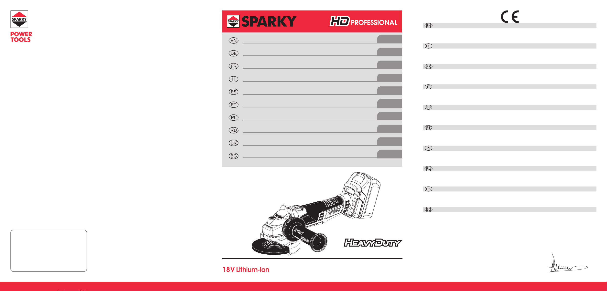 Руководство Sparky M 18Li HD Углошлифовальная машина