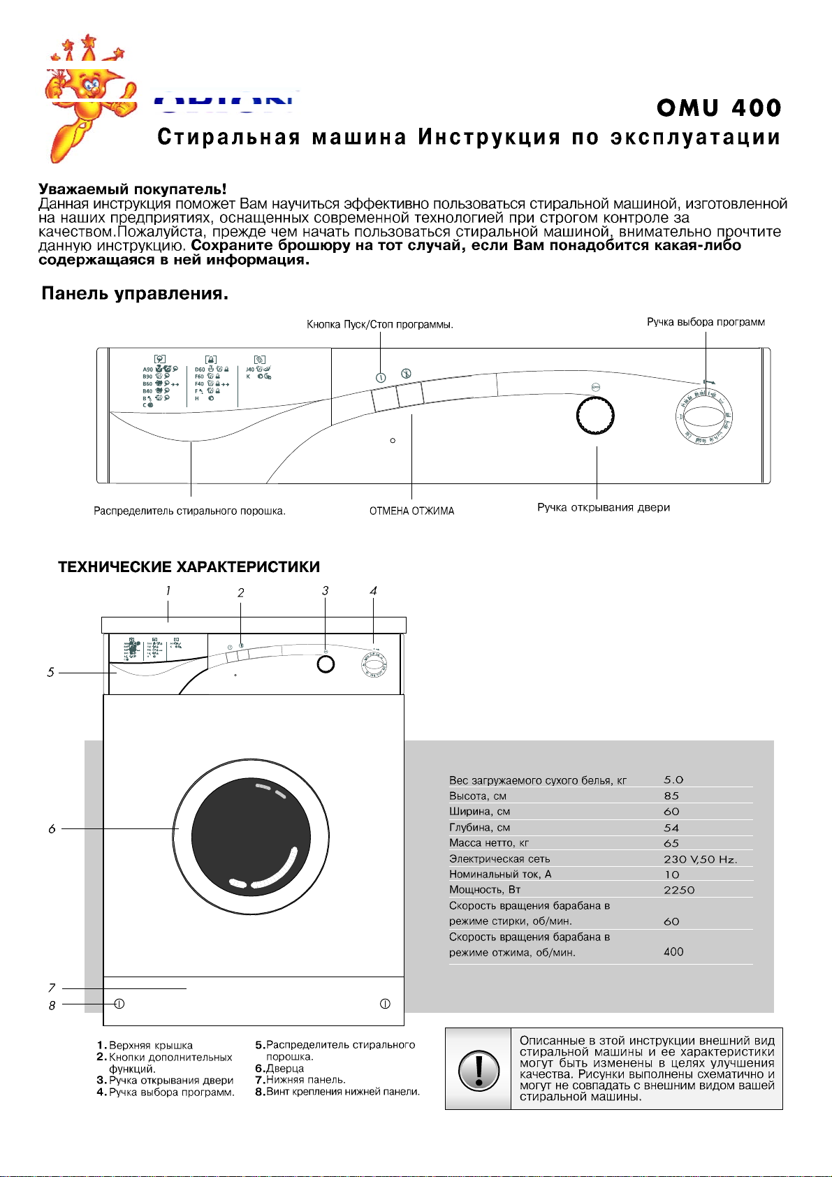 Руководство Orion OMU 400 Стиральная машина