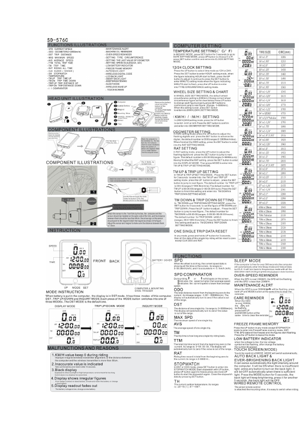 Manual Sunding Sd C Cycling Computer