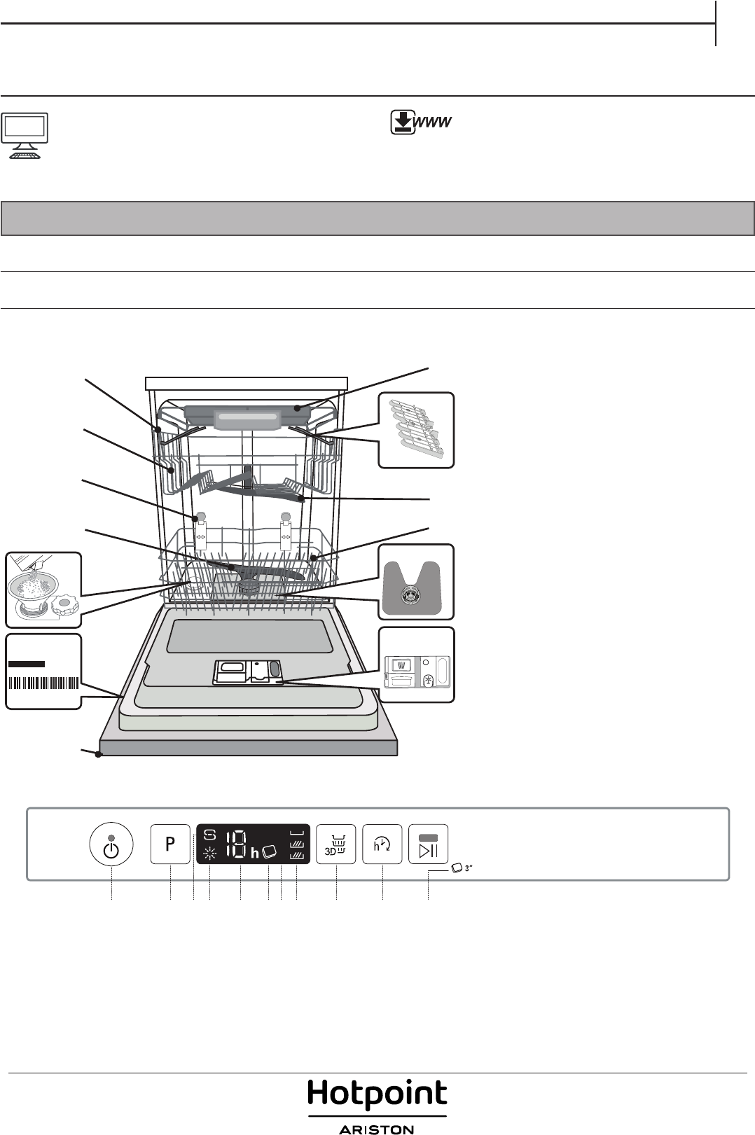 Руководство Hotpoint-Ariston HIC 3O33 WF Посудомоечная машина