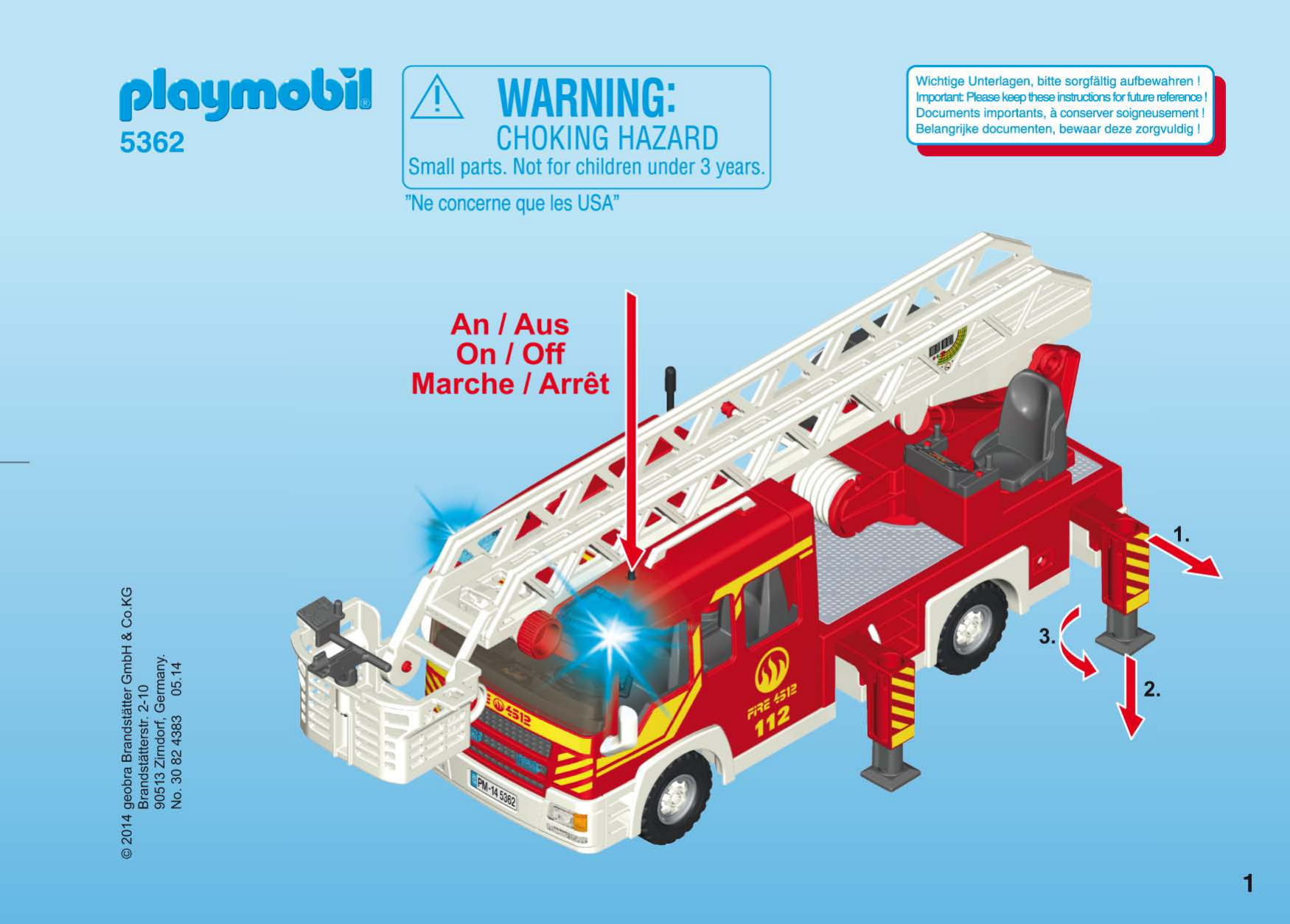 Руководство Playmobil set 5362 Rescue Пожарная машина с лестницей со светом  и звуком