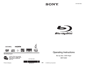 Manual Sony BDP-S350 Blu-ray Player