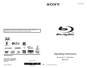 Manual Sony BDP-S470 Blu-ray Player