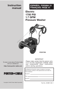 Mode d’emploi Porter-Cable PCE1700 Nettoyeur haute pression