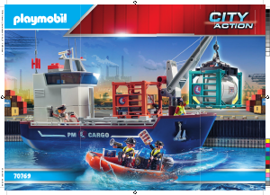 Használati útmutató Playmobil set 70769 Harbour Nagy konténerhajó határőrcsónakkal