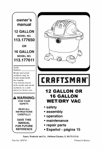 Manual de uso Craftsman 113.177611 Aspirador