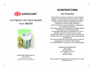 Manual Sunpentown SS-212 Soy Milk Maker