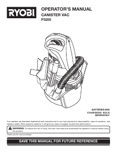 Manual Ryobi P3200 Handheld Vacuum