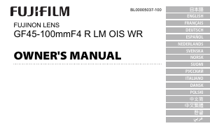 Руководство Fujifilm Fujinon GF45-100mmF4 R LM OIS WR Объектив