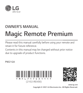 Manual LG PM21GA Magic Remote Premium Remote Control