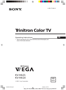Handleiding Sony KV-HA21N80 Televisie