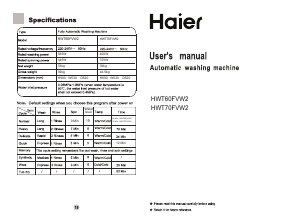 Manual Haier HWT70FVW2 Washing Machine