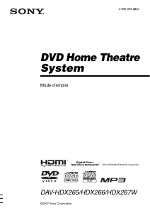 Mode d’emploi Sony DAV-HDX267W Système home cinéma