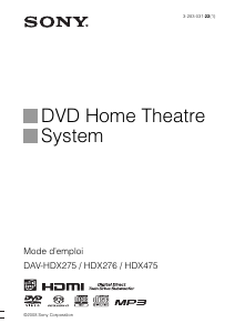 Mode d’emploi Sony DAV-HDX275 Système home cinéma