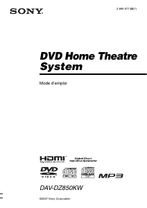 Mode d’emploi Sony DAV-DZ850KW Système home cinéma