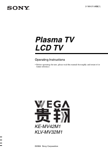 Manual Sony KE-MV42M1 Plasma Television