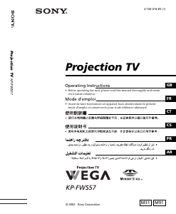 Mode d’emploi Sony KP-FWS57M31 Téléviseur