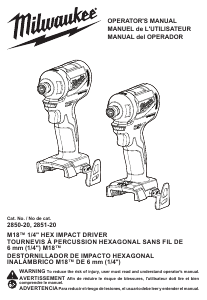 Manual Milwaukee 2851-20 Screw Driver