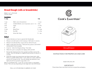 Manual Cook's Essentials 855 Bread Maker