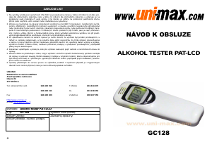 Manuál Uni-Max GC128 Alkohol tester