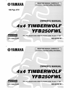 Handleiding Yamaha Timberwolf YFB250FWL (1998) Quad