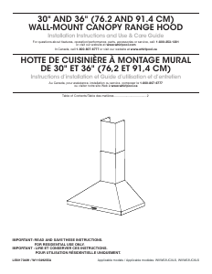 Manual Whirlpool WVW53UC0LS Cooker Hood