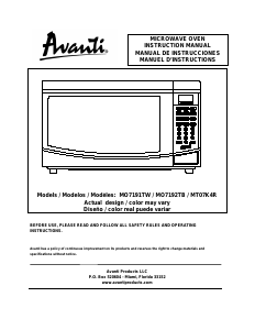 Mode d’emploi Avanti MO7192TB Micro-onde