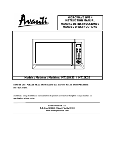 Manual Avanti MT110K3S Microwave