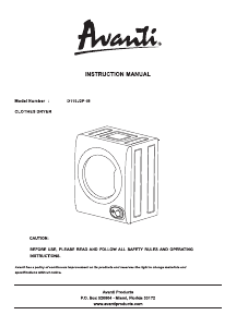 Manual Avanti D110J2P-IS Dryer