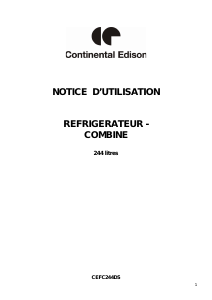 Mode d’emploi Continental Edison CEFC244DS Réfrigérateur combiné