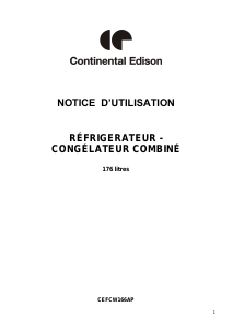 Mode d’emploi Continental Edison CEFCW166AP Réfrigérateur combiné