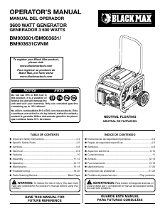 Manual de uso Black Max BM903631 Generador