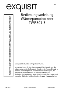 Bedienungsanleitung Exquisit TWP 801-3 Trockner