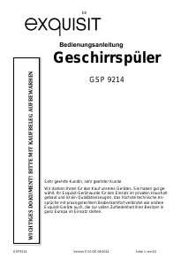 Bedienungsanleitung Exquisit GSP9214 Geschirrspüler