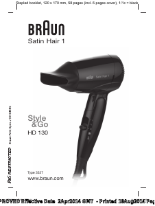 Bruksanvisning Braun HD 130 Satin Hair 1 Hårtørker