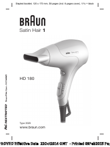 Kullanım kılavuzu Braun HD 180 Satin Hair 1 Saç kurutma makinesi