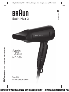 Bruksanvisning Braun HD 350 Satin Hair 3 Hårtork