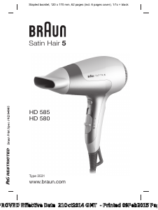 Kullanım kılavuzu Braun HD 580 Satin Hair 5 Saç kurutma makinesi