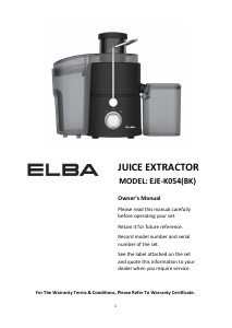 Manual Elba EJE-K0540(BK) Juicer