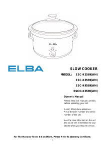 Manual Elba ESC-K1569(WH) Slow Cooker