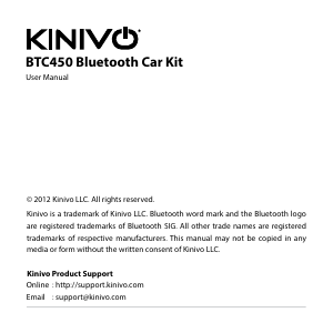 Manual Kinivo BTC450 Car Kit