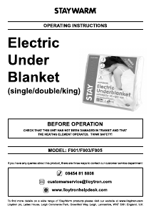 Manual Staywarm F901 Electric Blanket