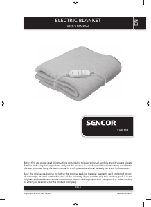 Manual Sencor SUB 190 Electric Blanket