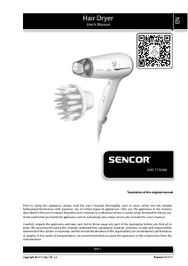 Manual Sencor SHD 7170WH Hair Dryer