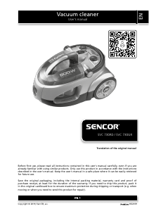 Manual Sencor SVC 730GR Vacuum Cleaner