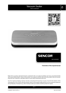 Manual Sencor SVS 3010GY Vacuum Sealer