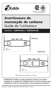 Mode d’emploi Kidde C3010-CA Détecteur de monoxyde de carbone