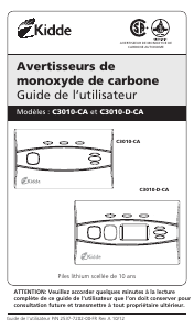 Mode d’emploi Kidde C3010-D-CA Détecteur de monoxyde de carbone