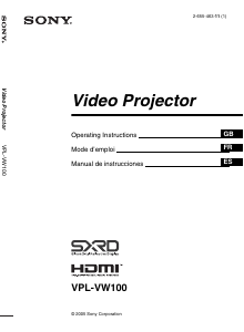 Mode d’emploi Sony VPL-VW100 Projecteur