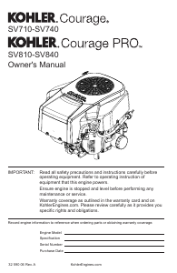 Manual Kohler SV810 PRO Courage Engine